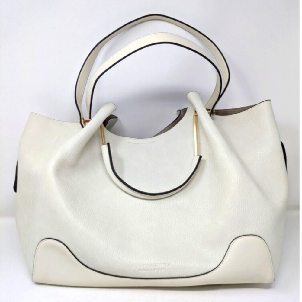 Sondra Roberts Winter White Leather Tote Bag